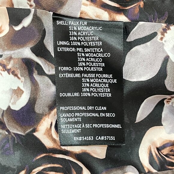 Eliza J Faux Fur Coat Jacket Petite Small Gray Silver Floral Lining - Picture 11 of 11